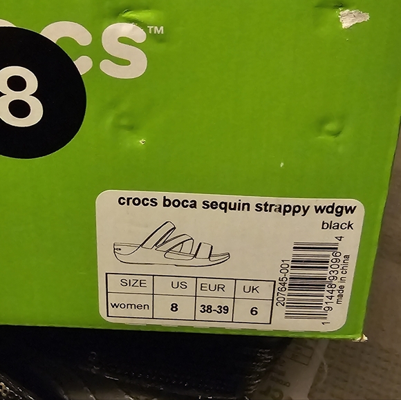 Crocs Women's Boca Sequins Strappy Wedge Sandals, Black Size 8. Brand New - Picture 7 of 10